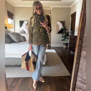 Avec Les Filles Army Green Utility Jacket with Gold Buttons